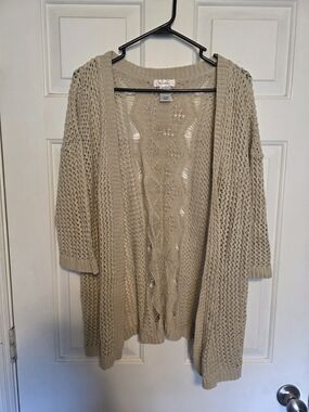 Dress Barn Open-Knit Taupe Cardigan
